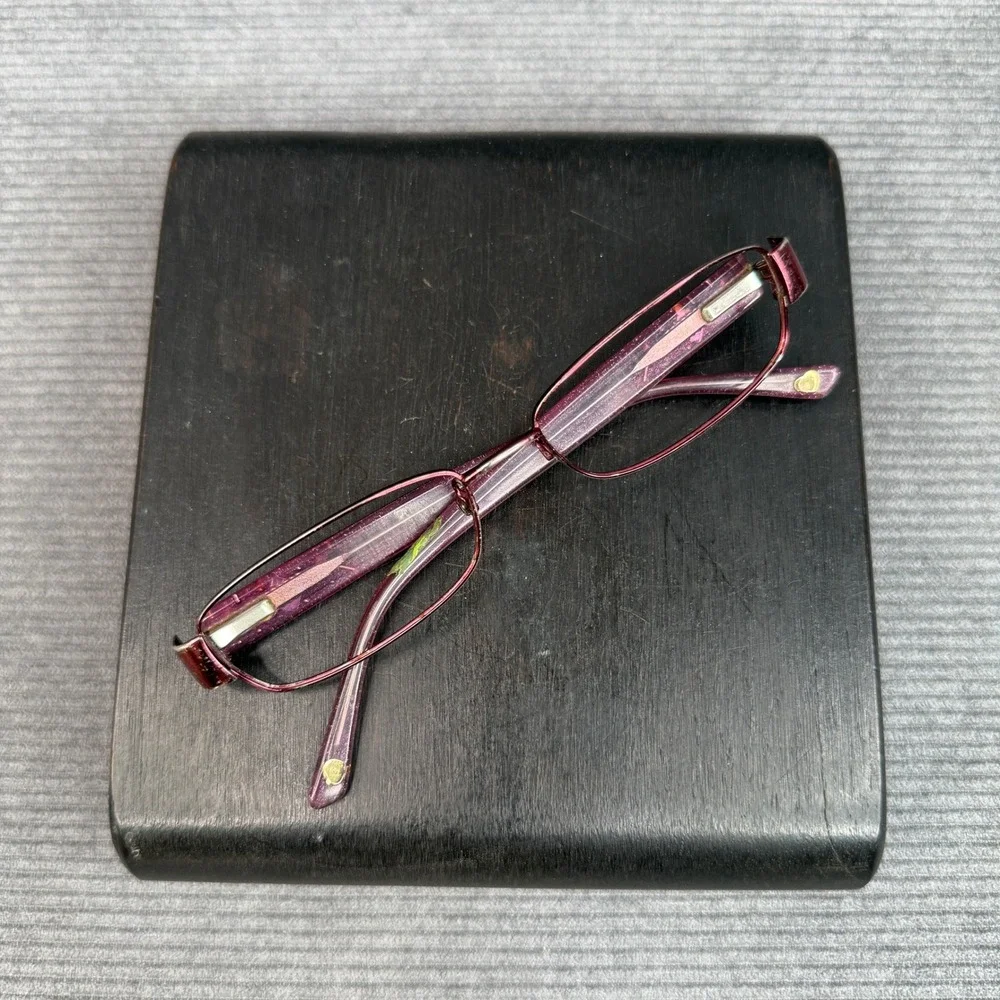 Bebe Burgundy Metal Rectangular Y2K Eyeglasses Purple Crystal Embellished Frames